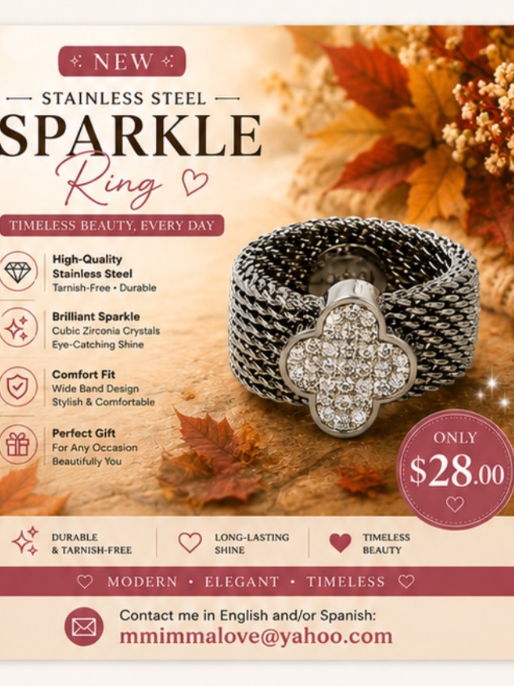 Sparkle Stainless Steel Ring with Cubic Zirconia - Silver